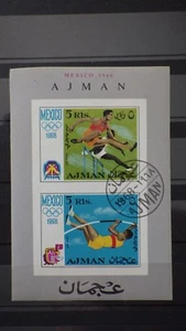 1x Bloc Sheet AJMAN Mexico 68 Emirates non dentelé Imperf cachet 1968 MNH** - Picture 1 of 1