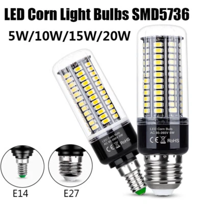 LED Corn Light Bulbs SMD5736 27 E14 Bulb Lamp Aluminum Radiator Lighting 5W-20W - Image 1 of 4
