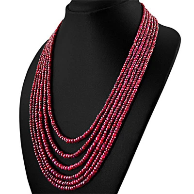 RARE 589.15 CTS NATURAL RICH RED RUBY 6 STRAND ROUND FACETED BEADS NECKLACE (RS) - Image 1 of 4