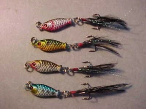 4 NEW CRAPPIE JIGS hair  MINNOW LURES ASSORTED jigging ice fishing for rod reel - Picture 1 of 8