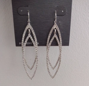 Cezanne Double Drop Earrings Shiny Rhinestone Sensitive Skin Hook Earrings - Picture 1 of 4