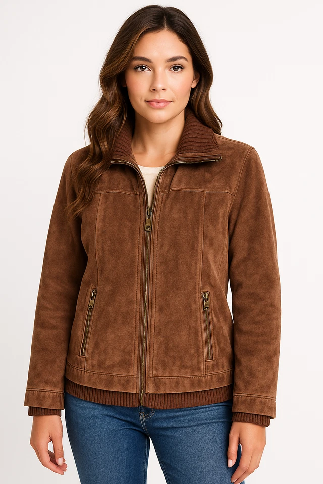 Chaqueta de gamuza para mujer L marrón tejido ribete vaquera occidental rústica granero ropa exterior de invierno Foto 1 de 4