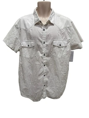 Decree Mens 2XL White Western Waffle Cotton Short Sleeve Button Up  2 Pocket - Image 1 of 4