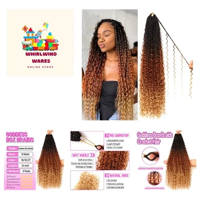Goddess Boho Caja Trenzas Crochet Cabello-8 Paquetes 24 Pulgadas Crochet Caja Trenzas para B... Foto 1 de 4