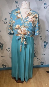 Gorgeous Jade Green Brown Floral Pleated Belted Maxi Dress, Shein 2xl 18/20 - Picture 1 of 4