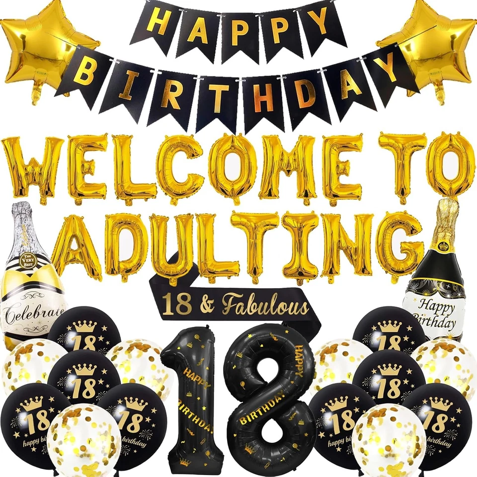 18th Birthday Decorations Boys Gold - 41 Pcs Happy Decorations...  - Image 1 of 4