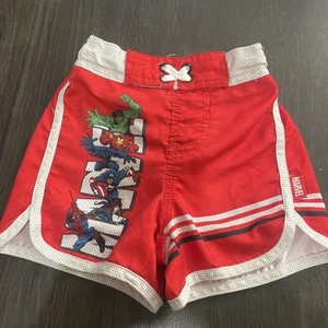 Disney Store Marvel Avengers Boys Elastic Waist Swim Trunks Size 2 Red Logo - Picture 1 of 4