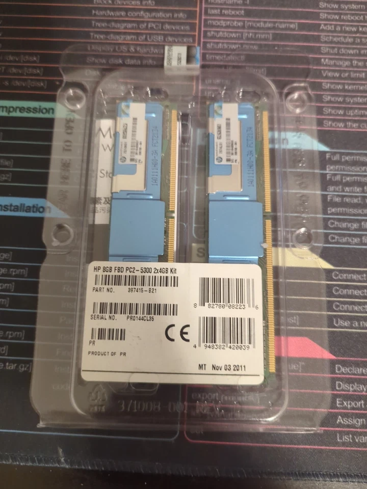 HP 8GB FBD PC2-5300 SDRAM DDR2 (2 X 4GB) 398709-071 413015-B21 Memory Kit - Image 1 of 2