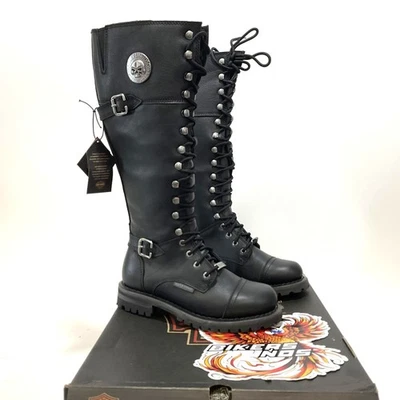 NUEVAS Botas de Motociclista Harley Talla 6.5 Mujer Madera de Haya Calavera Negras Impermeables D87283-6.5 Foto 1 de 4
