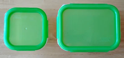 LocknLock GLASS ~ 2 Cup Square & 4.25 Cup Rectangle - 2 Pieces w/Lime Lids NEW - Image 1 of 4