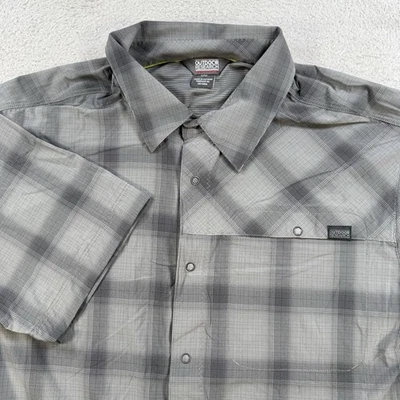 Outdoor Research Shirt Mens Large Grey Plaid Astroman Snap Nylon Stretch Hiking - Image 1 of 4