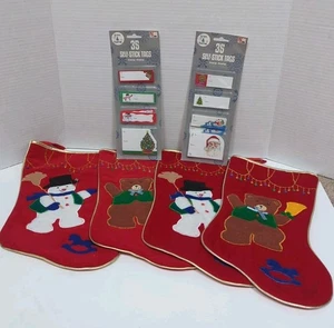 Vintage Christmas Stockings Felt Embroidered Self Stick Tags Set 6 - Picture 1 of 10