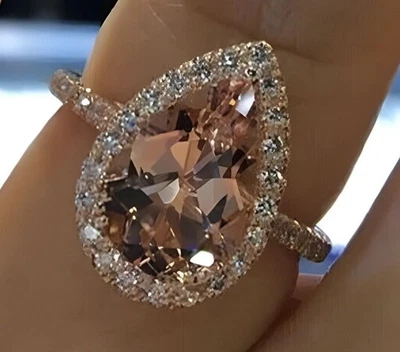 4.00 Ct Certified Pear Cut Natural Champagne Diamond Ring VVS1 Rose Gold Finish - Image 1 of 4