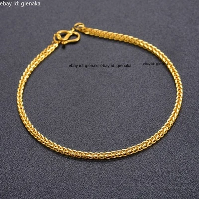 Pulseira de elos de corrente de trigo ouro amarelo puro sólido 999 24K tornozeleira masculina feminina - Imagem 1 de 4