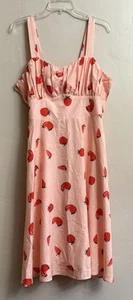 Abito midi donna stile vintage senza maniche linea A con fragola rossa taglia XL - Foto 1 di 12