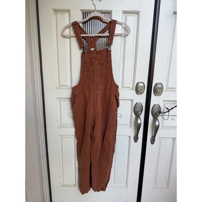 Aerie Rust Orange Linen Blend Cropped Overalls Women's Size XS - Image 1 of 4