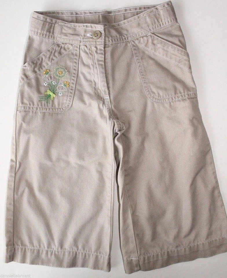 Gymboree Prep Club Khaki Capri Pants Adj Waist Flowers Size 5 EUC - Image 1 of 1