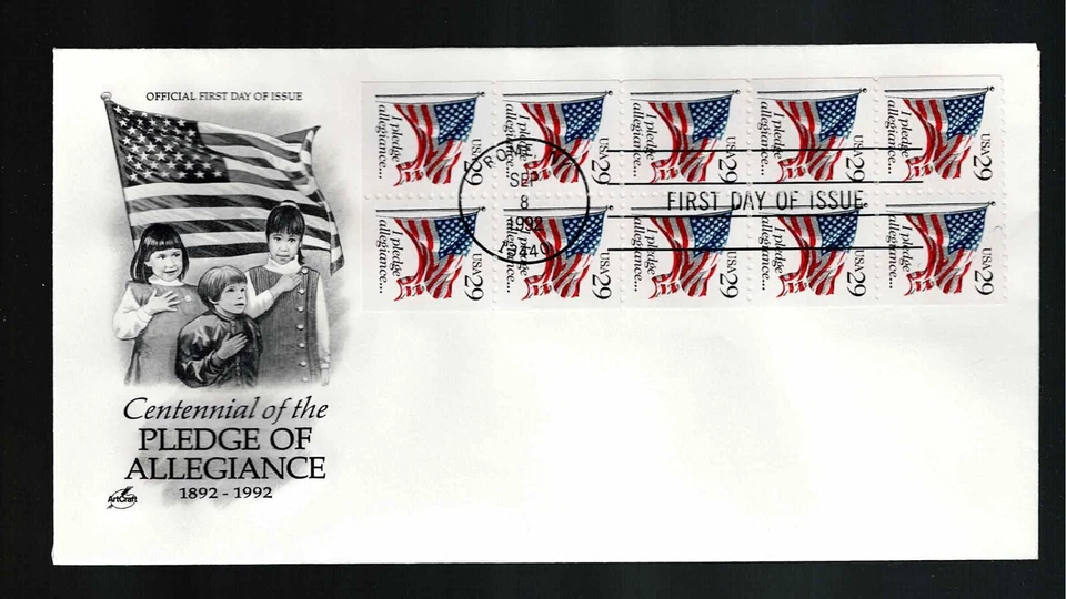 US Scott #2593a, First Day Cover 9/8/92 Rome Booklet Pane Pledge - Image 1 of 1