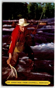 Postcard Greetings from Chappell Nebraska NE River Fishing - Picture 1 of 2