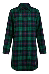 Happy Shorts Damen Nachthemd Sleepshirt Flanell Grün Kariert Knöpfe - Picture 1 of 2