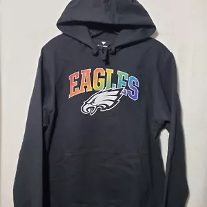 Philadelphia Eagles Sweatshirt Men M Fanatics Hoodie Black Pullover Rainbow Logo - Picture 1 of 10