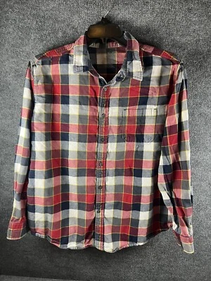 Camisa de franela abotonada a cuadros roja azul blanca amarilla Logan & Martin para hombre talla XL Foto 1 de 4