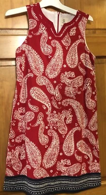 VESTIDO LANDS END GIRLS Tamanho 12 VESTIDO BOHO VERMELHO PAISLEY FORRADO TURNO ALGODÃO Bandana - Imagem 1 de 4