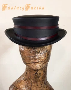 Steampunk Hat Pirate Gold Hunter Leather SHORT Top Hat 2 Tones Burning Man - Picture 1 of 1