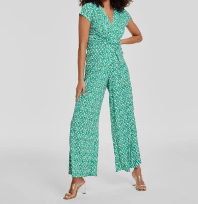Vince Camuto Women's Green Printed V-Neck Front-Twist Wide-Leg Jumpsuit Size XL - Image 1 of 4