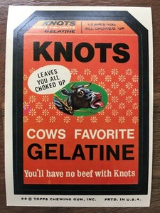 1974 Topps Wacky Packages Knots Gelatine Series 8 Sticker Tan Back NM