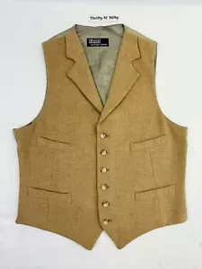 Polo Ralph Lauren Tweed Wool Vest Waistcoat Herringbone Brown Tan Size Medium - Picture 1 of 13