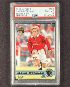 DAVID BECKHAM 1997-98 Merlin Premier Gold Soccer Card #109 Graded PSA 8 - Picture 1 of 2