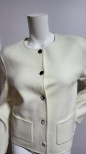 NEW THEORY GIACCA DONNA CROPPED MISTO LANA E CASHMERE AVORIO TASCA TAGLIA 8 - Foto 1 di 5
