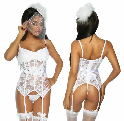 Braut Straps-Set Angelina: Bustier String Taillenband / Corsage Negligee in weiß - Bild 1 von 3
