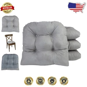 Universal Non-Slip Chair Cushions, Overstuffed Gray Seat Pads - 4 Pack 15"x15" - Picture 1 of 8