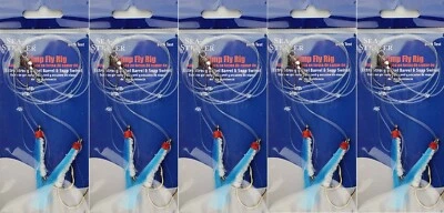 5 Double Hook Bait Fishing Rigs 60lb SEA STRIKER Blue/White Dressed Teaser Hooks - Image 1 of 4