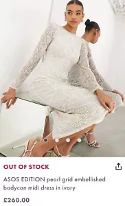 ASOS EDITION pearl grid embellished bodycon midi dress in ivory UK16 EU44 - Picture 1 of 3