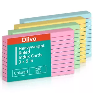Colored Lined Index Cards 3x5 Ruled Note Cards 200 Count Pastel Pink Green Ye... - Picture 1 of 7