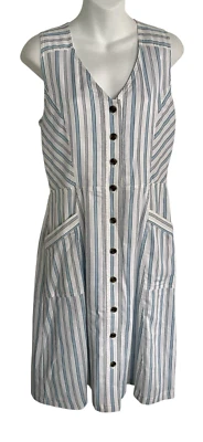 Vestido LOFT Outlet a Rayas Sin Mangas - Talla 6 - Azul Blanco Mezcla Algodón Bolsillo Foto 1 de 4