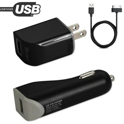 Car Charger with Wall Adapter & Cable 1 Amp Charging Kit Smartphone Tablet Black - Image 1 of 4