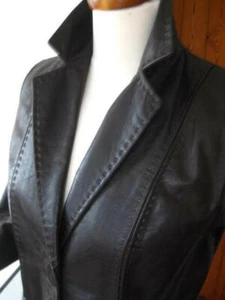 CHAQUETA BLAZER DE CUERO M&S 12 14 Western boyfriend DJ esmoquin marrón suave real - Imagen 1 de 14