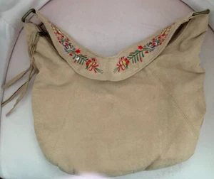 Retro Vintage Suede Shoulder Bag with stunning Floral Embroidery Handle - Picture 1 of 3