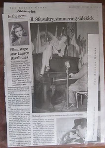 Obituario: Boston Globe, 13/08/2014: Lauren Bacall Sultry Star of Stage & Screen, - Imagen 1 de 1