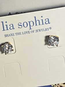 BRAND NEW Lia Sophia "FANTASY" Gold Earrings Total CZ wt. 2.8 ct. Pierced - Picture 1 of 3