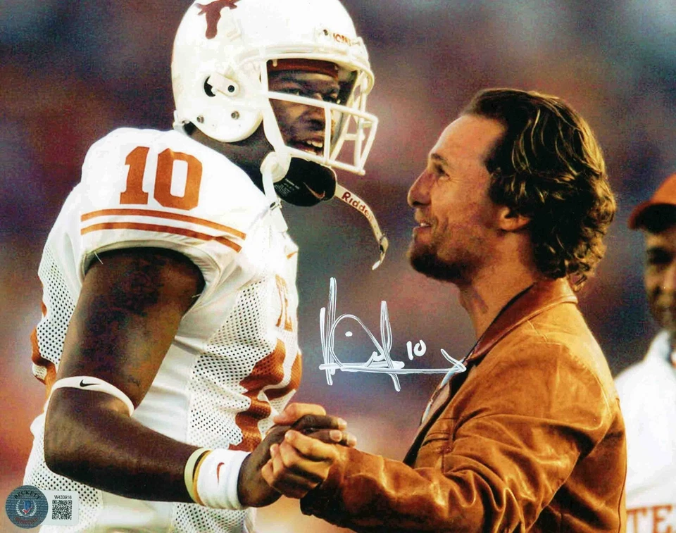 FOTO FIRMADA POR VINCE YOUNG TEXAS LONGHORNS 8X10 BECKETT CON MATTHEW McCONAUGHEY Foto 1 de 1