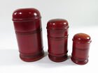 Antique Set Of 3 Turned Red Treenware Storage Cases With Screw & Slide-On Lids