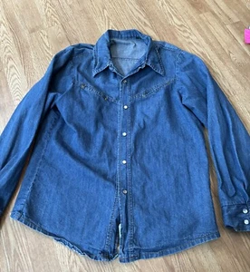 Vintage 70s Farah Western Denim Shirt With Mother Of Pearl Buttons Size Medium M - Picture 1 of 5