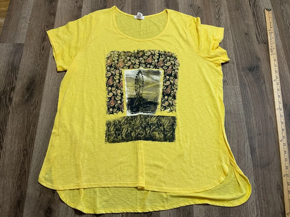 Madison & Berkely Shirt, Women's Plus Size 3X, Yellow, Floral, Ferris Wheel - Image 1 of 4