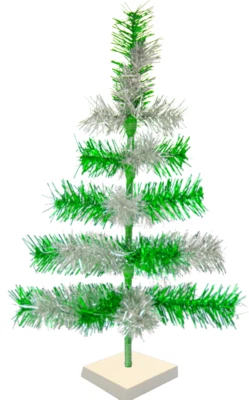 Silver and Green Mixed Tinsel Christmas Tree Stand Included, Centerpiece Display - Image 1 of 4