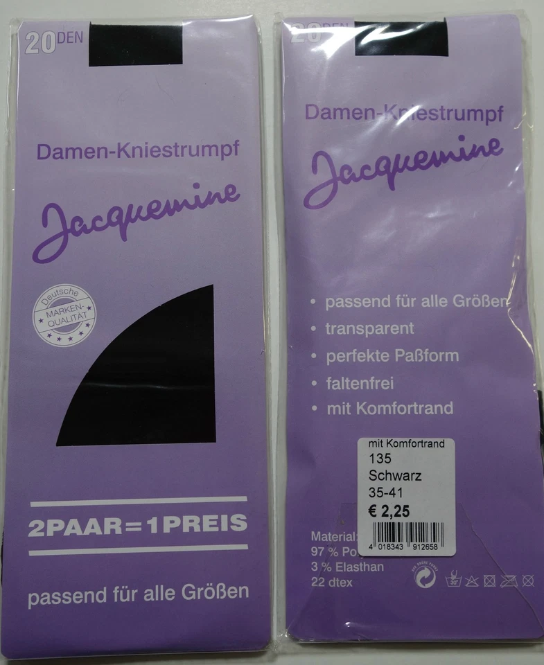 2 Paar FeinKnieStrumpf 20 DEN Schwarz Kniestrümpfe schwarz Einheitsgroße 35-41 - Bild 1 von 1